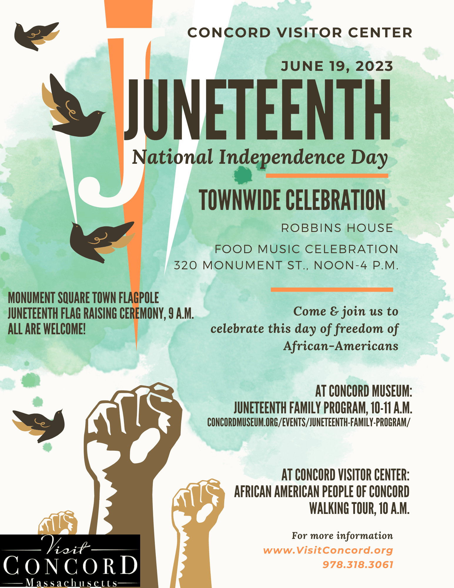 Juneteenth National Independence Day with birds, raised fists and text