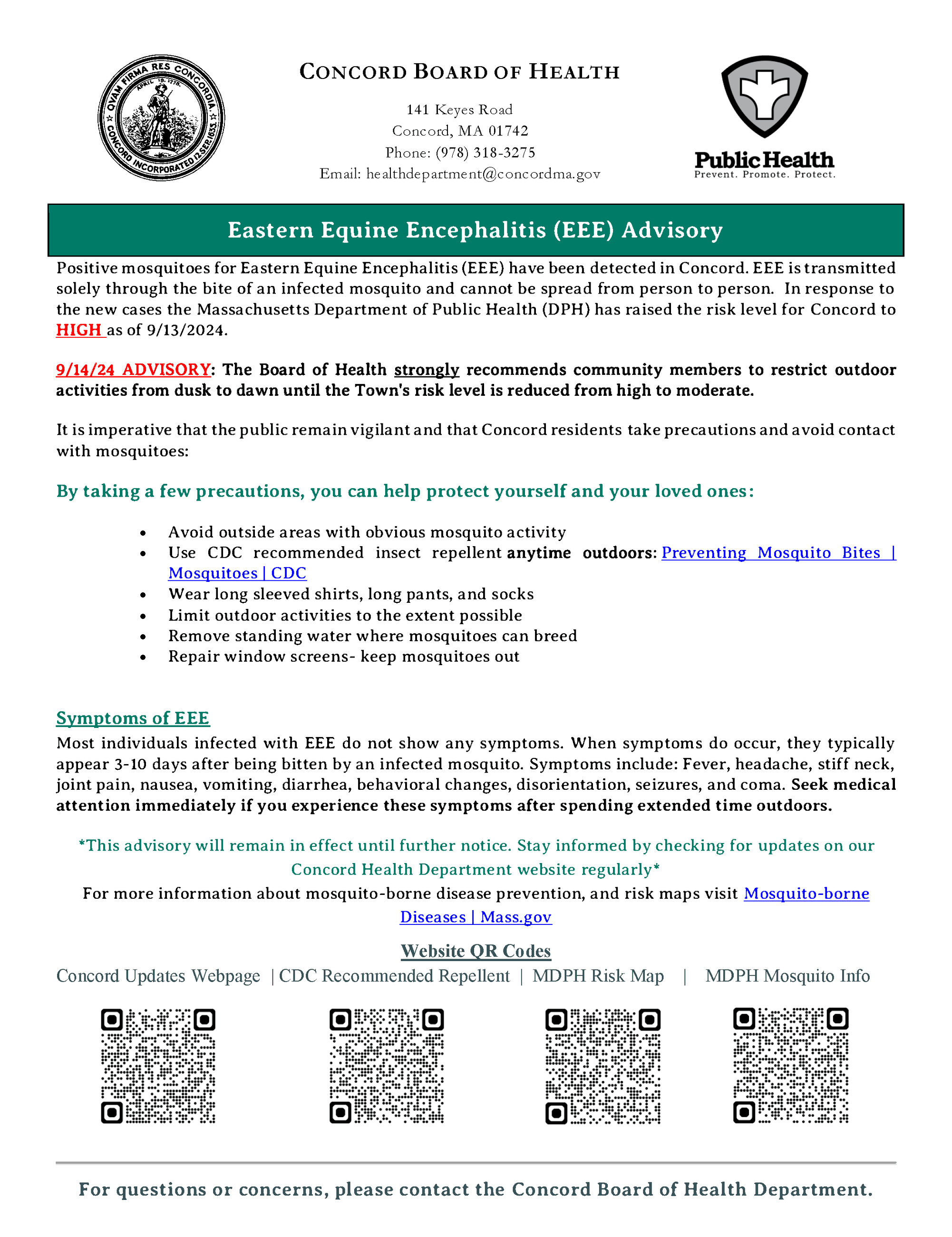 Advisory on EEE virus