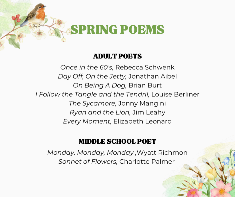 Spring poems with a spring flower and bird border