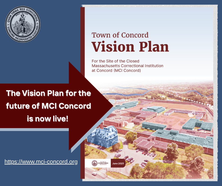 Cranberry arrow pointing an image of the MCI Concord site and vision plan