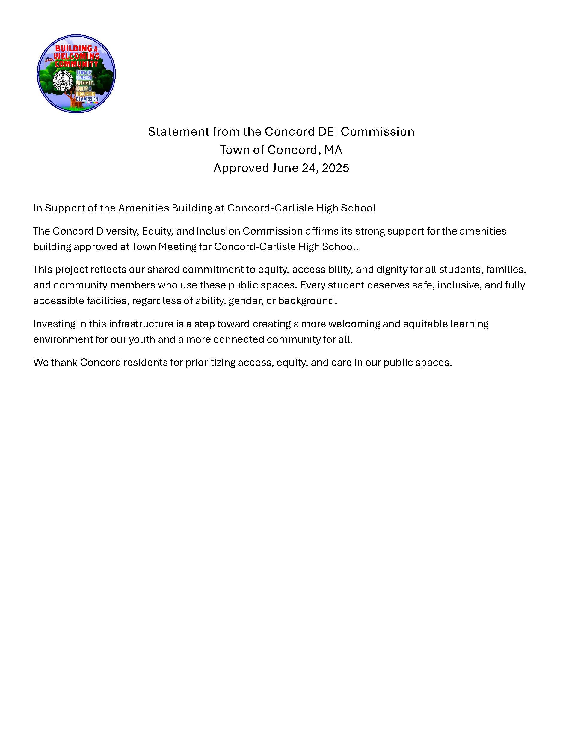 Amenities Statement from the Concord DEI Commission