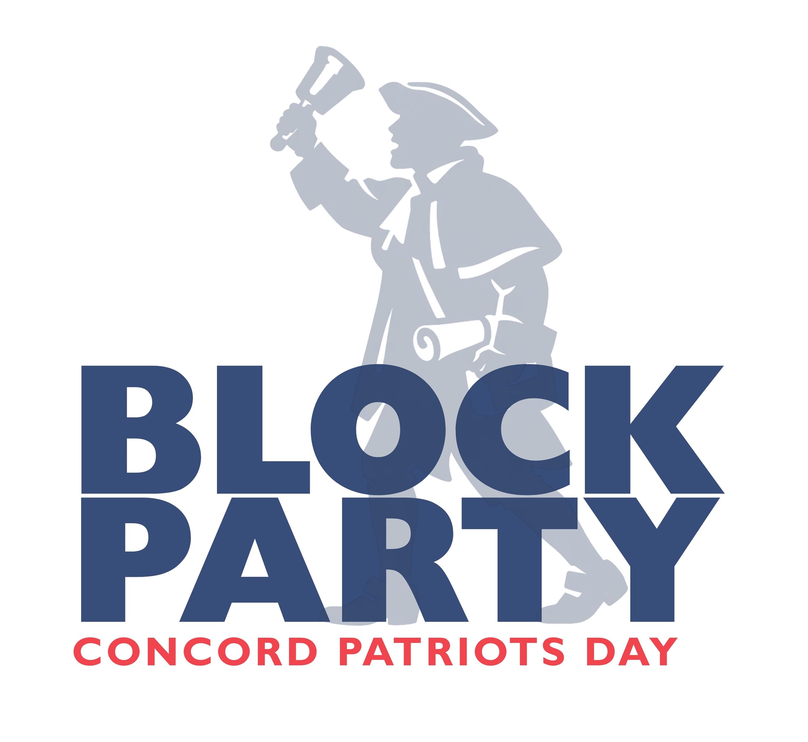 Blue Block Party with gray Patriot logo in the background
