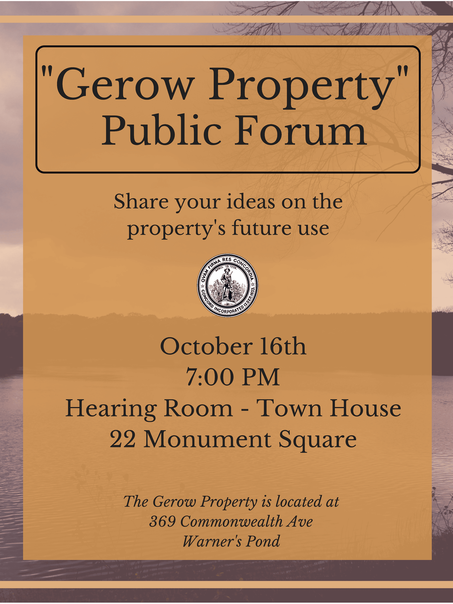 Public Forum for Gerow Property Oct 16th at 7pm