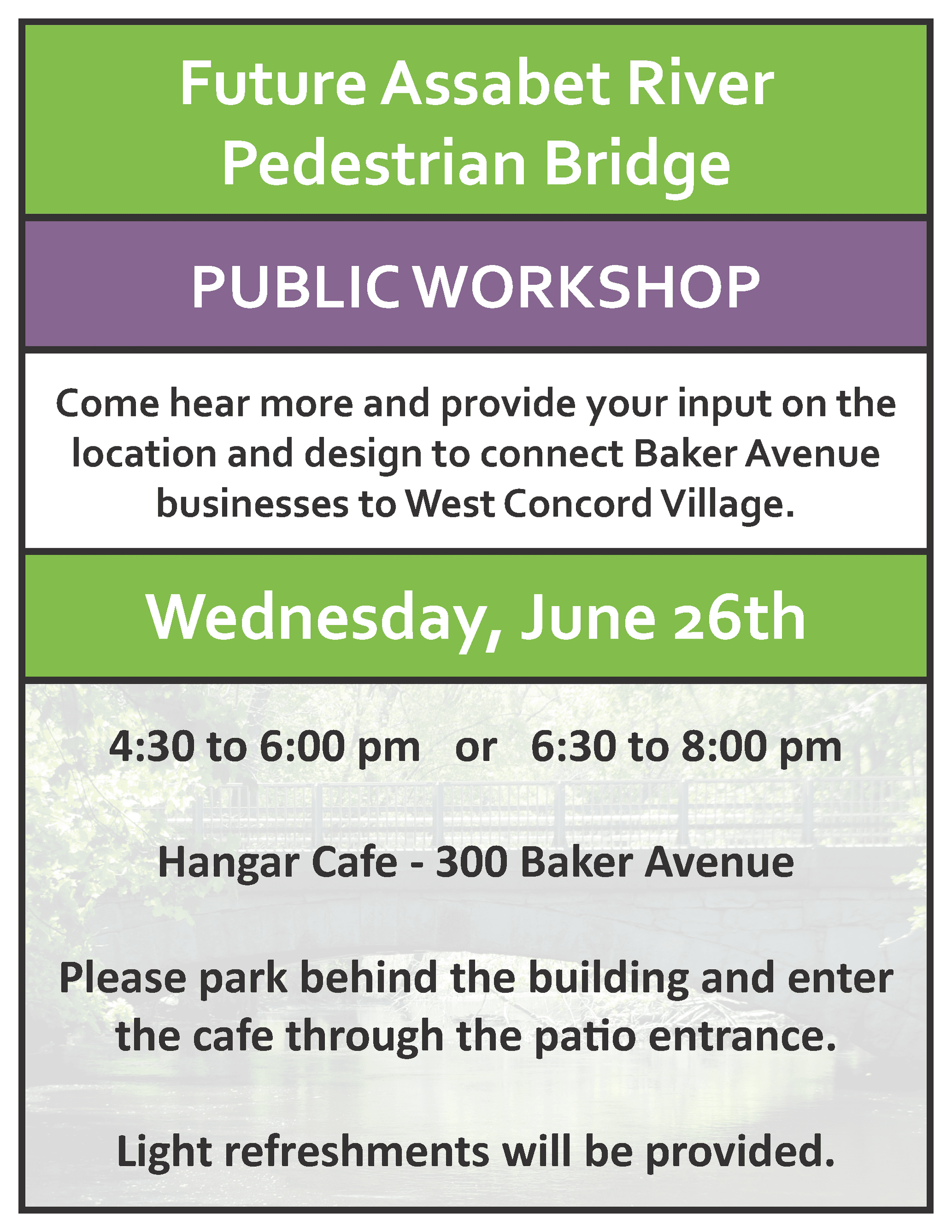 Pedestrian Bridge Workshop Flyer , June 26th 2019
