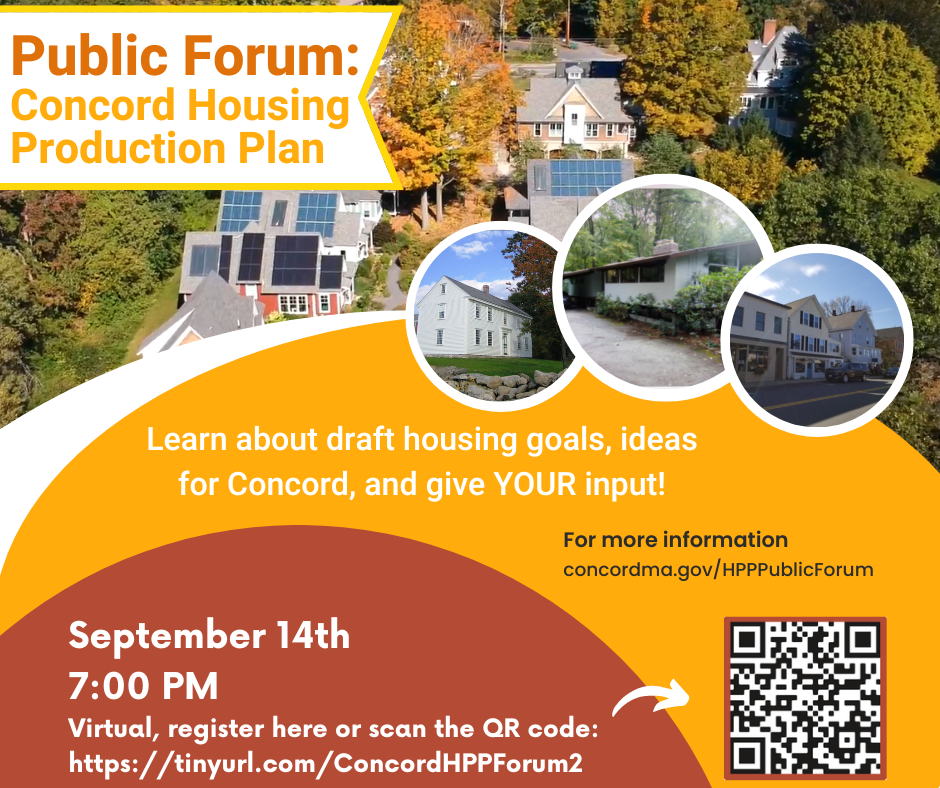 Public Forum housing production plan September 14th at 7pm, register 